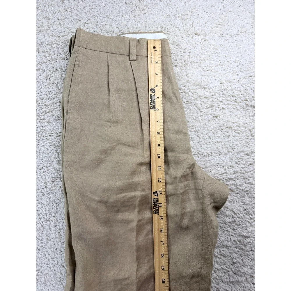 Brooks Brothers Linen Trousers Mens 33x32 Khaki Pleated Cuffed 346 Dress Pants